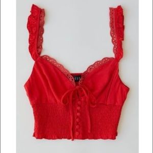 Red Lioness Top with Lace and Button Detail